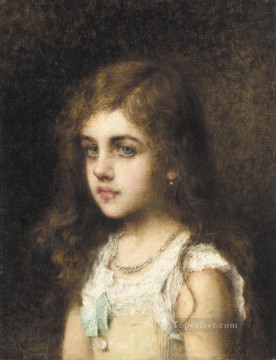 Alexei Harlamov Painting - Young Girl with a Turquoise Bow girl portrait Alexei Harlamov